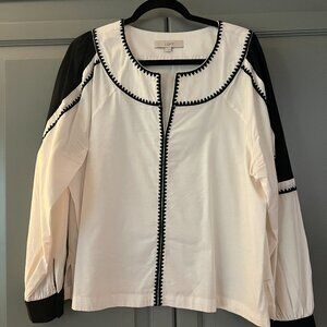 LOFT Black and White Puff Sleeve Blouse